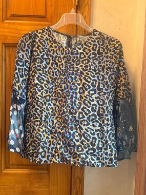 Anthropologie Blank London NWOT Leopard Top Small BLUE MULTI